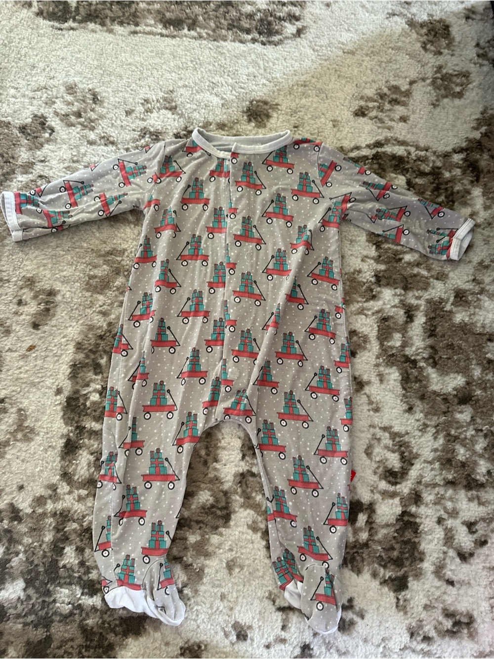 Magnetic Me Gray Footed One-Piece with Red & Teal Truck Print